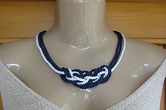 Náhrdelníky - Uzlový náhrdelník z troch šnúr (modro biely č. 2185) - 9613383_