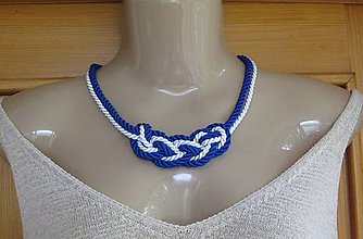 Náhrdelníky - Uzlový náhrdelník 5 mm šnúra (bielo modrý č. 2186) - 9613408_
