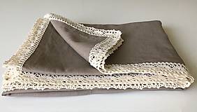 Úžitkový textil - Ľanový obrus s krajkou (okrúhly 140x140 - Hnedá) - 9614614_
