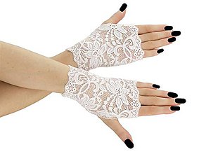 Rukavice - Dámské svadobné biele čipkové rukavice 02D - 9620342_