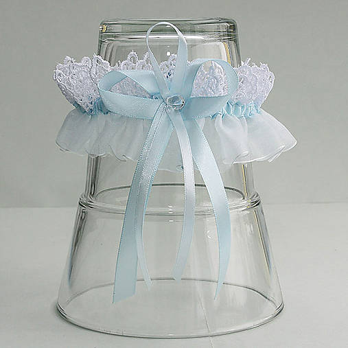 Bielo modrý svadobný podväzok