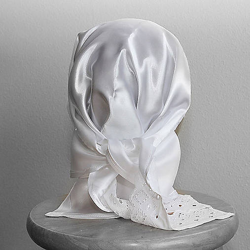 Saténová šatka na čepčenie 6,5 cm madeirová čipka