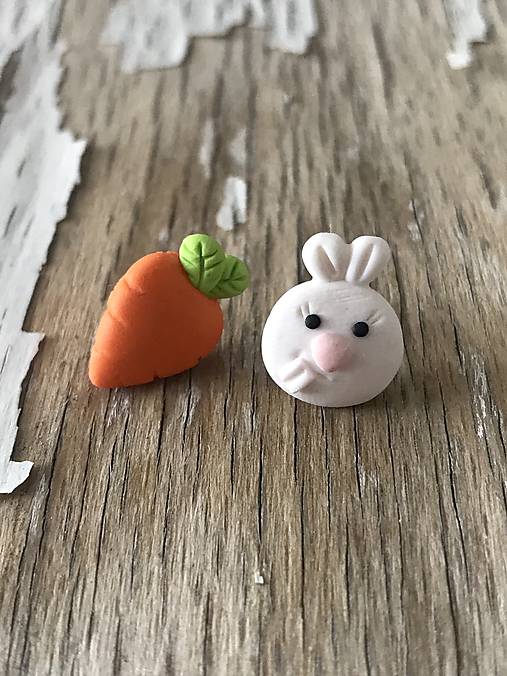 Náušnice - zajko - napichovačky (zajko a mrkvička) - 9626135_