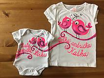 Detské oblečenie - Maľované s motívom vtáčikov-sestričiek (... v ružovom s nápisom Veľká sestrička (meno) na tričko) - 9629485_