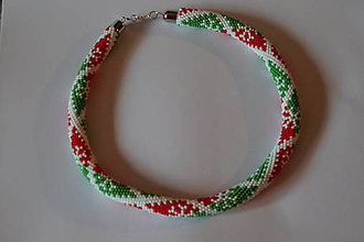 Náhrdelníky - Zeleno-červeno-biely náhrdelník - 9632935_