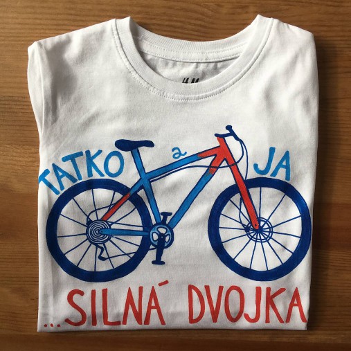 Otcosynovské maľované tričká s motívom bicykla (Detské tričko 134/140)