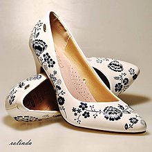 Ponožky, pančuchy, obuv - Svadobné topánky (modré květy) - 9641791_