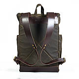 Batohy - Tmavo-olivový mestský batoh z kože a voskovanej tkaniny. Módny ruksak. - 9642929_