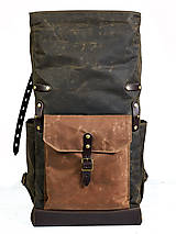 Batohy - Tmavo-olivový mestský batoh z kože a voskovanej tkaniny. Módny ruksak. - 9642930_
