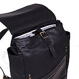 Batohy - Čierny mestský batoh z kože a voskovaného plátna. Čierný ruksak. - 9650052_