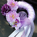 Dekorácie - Levandulovo - slabo fialový - svadobný veniec s bielymi doplnkami. Možnosť rozličných farebných stúh a kvetov. (Ružová) - 9650147_