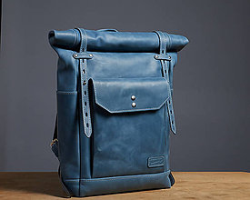 Batohy - Modrý kožený batoh. Mestský ruksak. - 9653268_