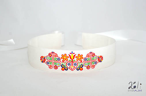 Opasky - Folk opasok Čataj (Biely šírky 5,5 cm  (vzor v strede)) - 9656689_