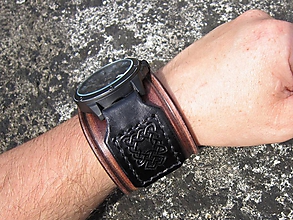 Náramky - pánsky kožený remienok hnedo-čierny s hodinkami EYKI - 9657191_