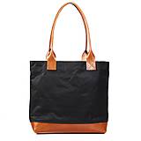 Veľké tašky - Čierna/ryšavá taška z kože a voskovaného plátna. - 9657354_
