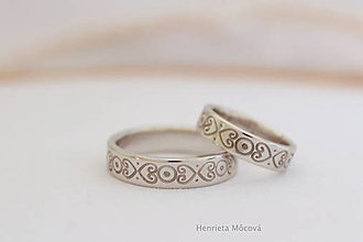 Prstene - Obrúčky s folklórnym ornamentom (biele zlato) - 9655210_