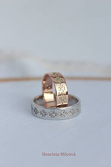 Prstene - obrúčky s folklórnym vzorom - Čičmany (biele alebo ružové zlato) - 9656521_