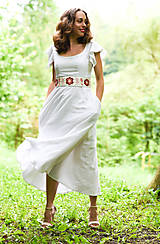 Šaty - Ľanové šaty s vyšívaným opaskom - 9658060_