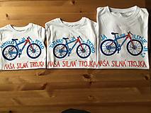Topy, tričká, tielka - Otcosynovské maľované tričká s motívom bicykla (Silná trojka (pánske + 2 detské )) - 9661289_