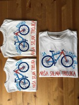 Topy, tričká, tielka - Otcosynovské maľované tričká s motívom bicykla (Silná trojka (pánske + 2 detské )) - 9661290_