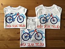 Topy, tričká, tielka - Otcosynovské maľované tričká s motívom bicykla (Silná trojka (pánske + 2 detské )) - 9661292_