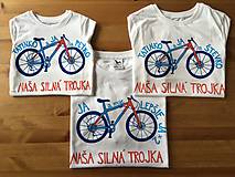 Topy, tričká, tielka - Otcosynovské maľované tričká s motívom bicykla (Silná trojka (pánske + 2 detské )) - 9661294_