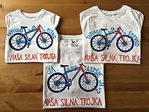 Topy, tričká, tielka - Otcosynovské maľované tričká s motívom bicykla (Silná trojka (pánske + 2 detské )) - 9661295_