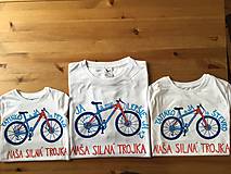 Topy, tričká, tielka - Otcosynovské maľované tričká s motívom bicykla (Silná trojka (pánske + 2 detské )) - 9661296_