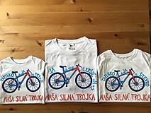 Topy, tričká, tielka - Otcosynovské maľované tričká s motívom bicykla (Silná trojka (pánske + 2 detské )) - 9661297_