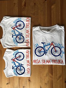 Topy, tričká, tielka - Otcosynovské maľované tričká s motívom bicykla (Silná trojka (pánske + 2 detské )) - 9661290_