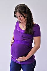 Oblečenie na dojčenie - 3v1 tričko pre tehotné, dojčiace, nedojčiace - kr. rukav, s čipkou - 76 farieb - XS - M - 9666298_