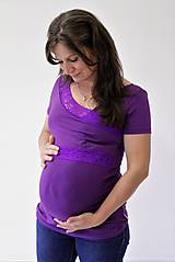 Oblečenie na dojčenie - 3v1 tričko pre tehotné, dojčiace, nedojčiace - kr. rukav, s čipkou - 76 farieb - XS - M - 9666299_