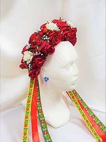 Ozdoby do vlasov - Folklórna kvetinová parta pre nevestu so stuhami - na redový - 9666820_