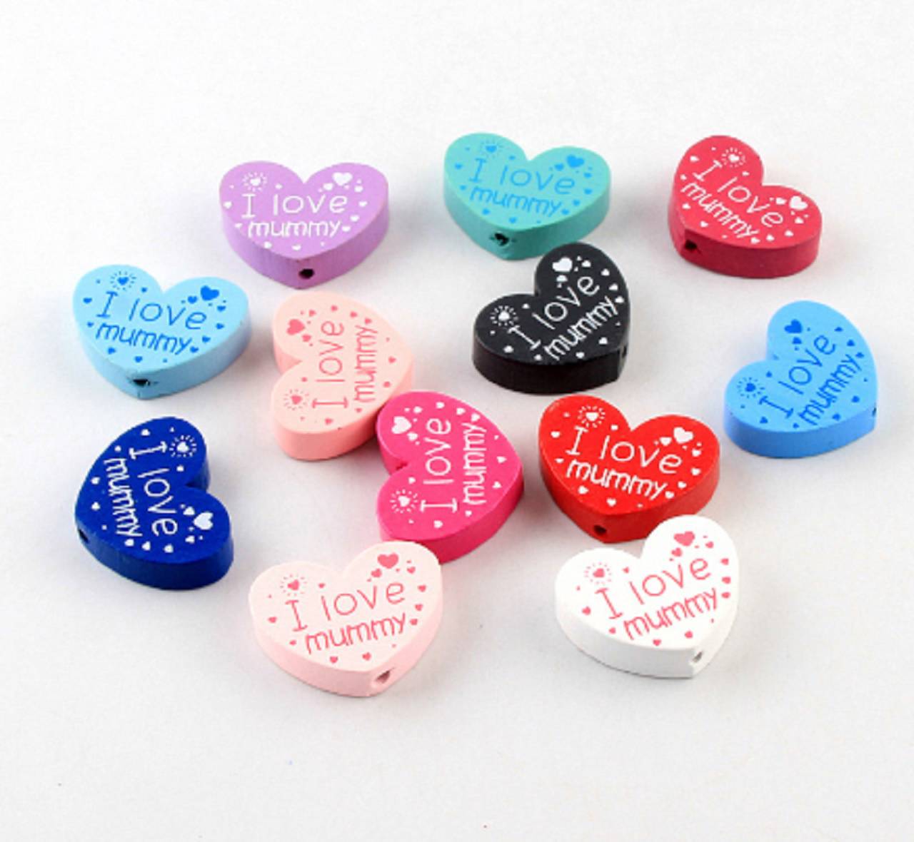 KD111 Korálka drevená I LOVE MUMMY 3 x 2,3 cm