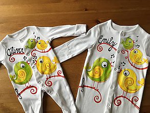 Detské oblečenie - Vtáčikové pyžamko s menom (Pre súrodencov s menami) - 9670204_
