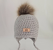 Detské čiapky - Sivá detská zimná čiapka s kožušinkou - 9669938_