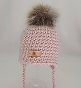 Detské čiapky - Jemná ružová detská zimná čiapka s kožušinkou - 9670002_