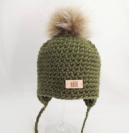  - Olivovo zelená detská zimná čiapka s kožušinkou (40-42cm) - 9669913_