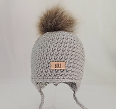 Detské čiapky - Sivá detská zimná čiapka s kožušinkou - 9669938_