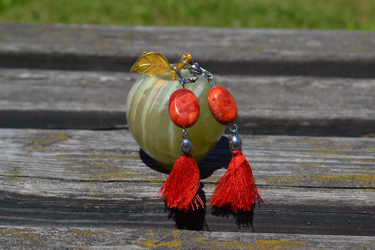 Koral so strapcom oceľové náušnice