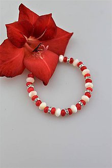 Náramky - perleť a červený jadeit disky náramok "gladiola" - 9680767_