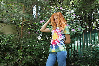 Topy, tričká, tielka - Hippies bavlnené batikované tričko dúhové slnko M - 9684890_
