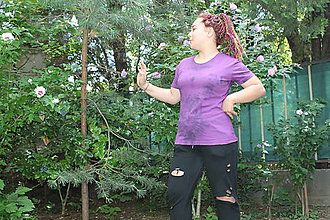 Topy, tričká, tielka - Drum and bass fialové bavlnené batikované tričko veľkosť L - 9685114_