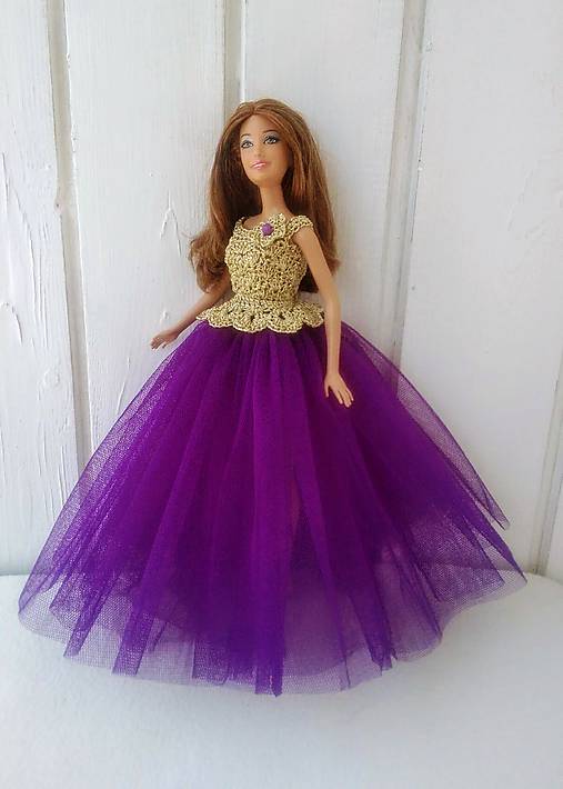  - Fialovozlaté šaty pre Barbie - 9688025_