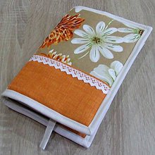 Úžitkový textil - Pre knihomoľov - Oranžové kvety XL - 9687464_