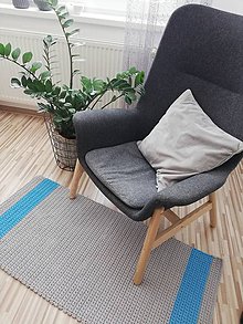 Úžitkový textil - Háčkovaný koberec 100% bavlna, šeda a modrá - 9687316_