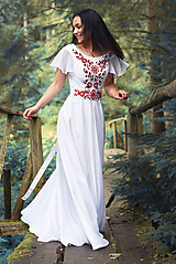 Šaty - Svadobné šaty s červenou výšivkou - 9689893_