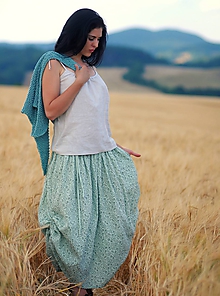 Sukne - Maxi sukně z mušelínu - mentolová kytková - 9690193_