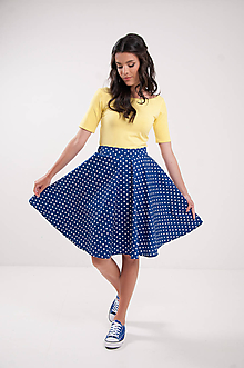 Sukne - Kruhová modrá navy bodkovaná retro sukňa Chic&lovely - 9694535_