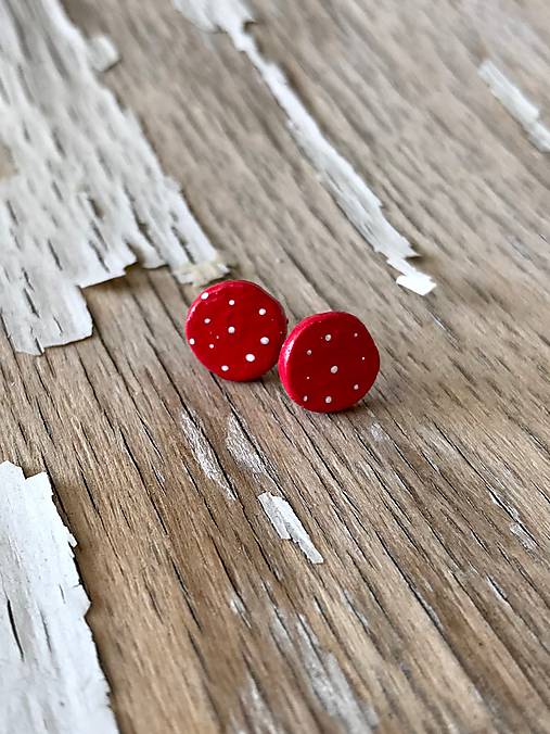 Náušnice - MiNi KARKULKY- bodkované ďobky (Červená) - 9692866_